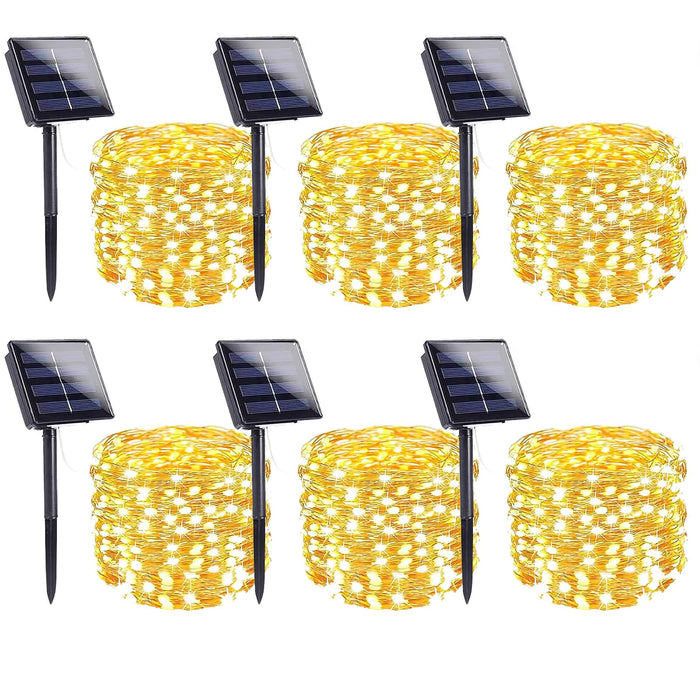 6-Pack Solar String Lights Outdoor, Extra-Long 600LED Solar Christmas Lights Waterproof, Solar Twinkle Lights Copper Wire 8 Modes Solar Fairy Lights for Xmas Tree Garden Party Wedding (Warm White)