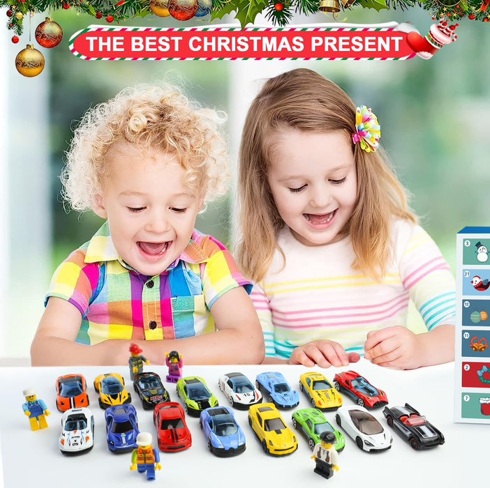 2024 Advent Calendar Kids Christmas 24 Days Countdown Calendar With Racing Vehicles Building Block Figure Traffic Sign Set Surprises Xmas Party Favor Gifts for Boys Girls