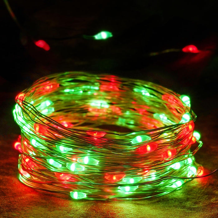 4-Pack 50 LED Fairy Lights Battery Operated with Timer, 16FT Waterproof Starry Christmas Lights Outdoor Indoor Mini Twinkle String Lights for Bedroom Home Wedding Party Christmas Decor (Red and Green)