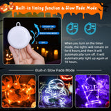 LOLStar Halloween Decorations 3 Pack Orange Pumpkin, White Skull, Purple Tombstone Halloween Window Lights with Suction Cup, Battery Operated Halloween Lights with Slow Fade Mode and Timer Function