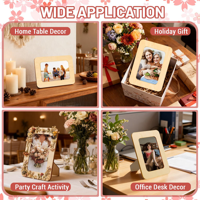 RYKOMO 24 Pack DIY Wooden Picture Frames for 4 x 6 in Photos, Wooden Picture Frames for Crafts Unfinished Solid Wood Photo Picture Frame for Crafts, Valentine's Day Gift New Year Decorate, Father's Day, Mother's Day Gift