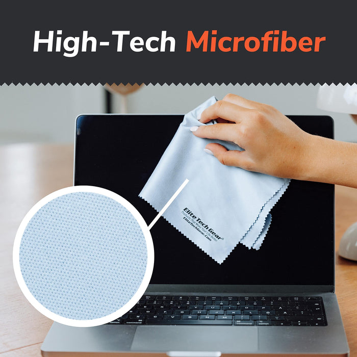 Elite Tech Gear Microfiber Cloth - 8-Pack, 12" x 12" Oversized Cleaning Cloths. Washable and Durable Microfiber Cleaning Cloth for Glasses, Lenses, Electronics and Screens. High Tech Quality Material