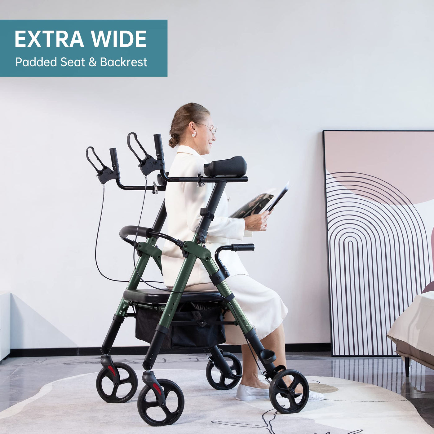 ELENKER Heavy Duty Upright Rollator Walker with Extra Wide Padded Seat ...