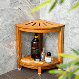 NNN 16.5" Teak Corner Shower Bench with Shelf/Corner Shower Stool for Shaving Legs/Shower Foot Rest/Waterproof Bathroom Bench Seat for Small Spaces/for Indoor & Outdoor Use.