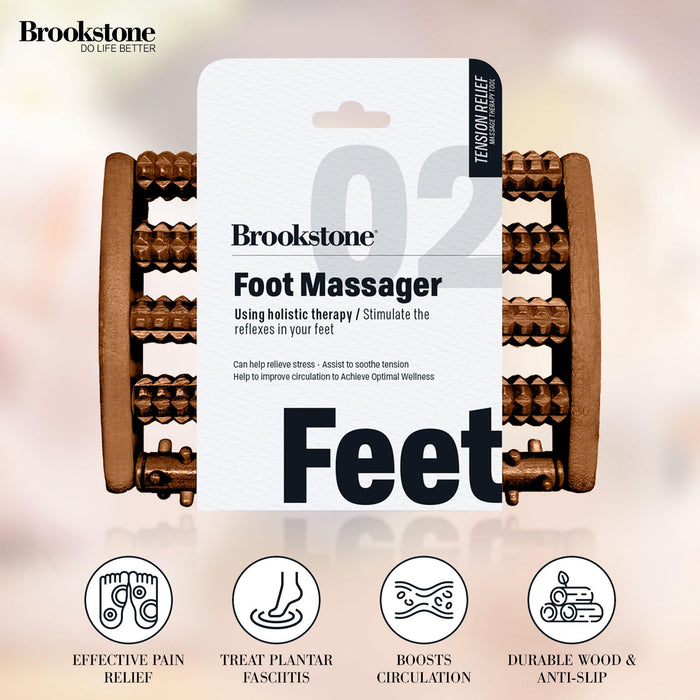 Brookstone Foot Roller Massager for Plantar Fasciitis Relief – Wood Foot Massage Tool – Stimulate Foot Reflexes, Relieve Stress, and Soothe Tension - Wooden Rolling Massager (Walnut)