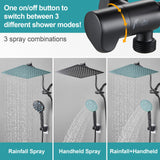 Cobbe 12 Inch All Metal 3-Way Rain Shower Head, High Pressure Shower Head, Dual Shower Heads with Handheld Spray Combo - Upgrade Extension Arm Height Adjustable - 9 Spray Filtered Shower Head, Black