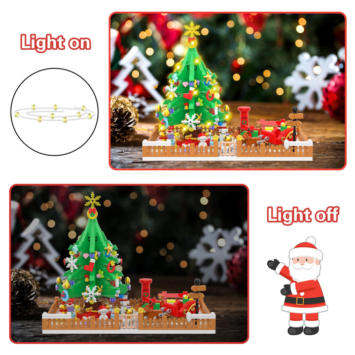 Advent Calendar 2024 Christmas Tree and Scene Toy Building Sets with LED Light, 24 Days 828 Pieces Christmas Countdown Calendar Building Blocks Christmas Gifts for Adults Kids Ages 6+