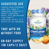 Ridgecrest Herbals ClearLungs Extra Strength, Natural Lung, Nasal Wellness Formula, Bronchial, Respiratory, Sinus, Mucus Support (120 Caps, 60 Serv)