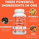 Elderberry with Zinc and Vitamin C For Adults - Vitamin C 1000mg Capsules with Zinc 50mg & Elderberry for Immune Support & Antioxidant Protection - Easy To Swallow, Non-GMO - 60 Veggie Capsules