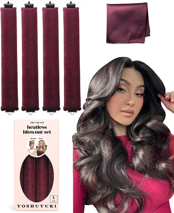 Heatless Hair Curler Overnight Heatless Curls Blowout Rods Headband Blow out Hair Rollers Velvet Rods for Long Hair No Heat Curlers Curling Rods Hair Wrap for Sleep Curls Styling Tools Wine