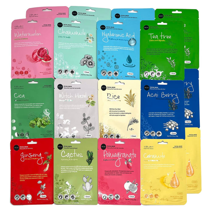 Celavi Essence Facial Face Mask K-Beauty Skincare Korea Skin Care Moisturizing 24 Pack B Set