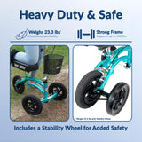 KneeRover Jr All Terrain Knee Scooter for Kids and Small Adults for Foot Surgery Heavy Duty Knee Walker for Broken Ankle Foot Injuries Recovery - Leg Scooter Knee Crutch Alternative (Coastal Teal)