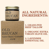 Old Brucan: Grass-fed Beef Tallow Balm | Handmade Natural Lotion | Uncented or Scented | 2 fl oz (Lavender)