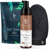 Self Tanner Tanning Mousse Kit - USA Made with Natural & Organic Ingredients, Self Tanner Mousse and Mitt, Self Tan Kit, Fake Tan Tanning Foam, Fair to Medium Sunless Tanner, Self Tanners Best Sellers