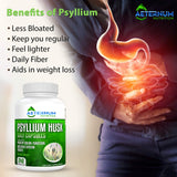 Aeternum Psyllium Husk Caps USA Made - Premium All Natural Fiber Supplement - 240 Husk Powder Capsules 725 Mg per Serving, Supports Healthy Digestive System - All Natural 100% Soluble