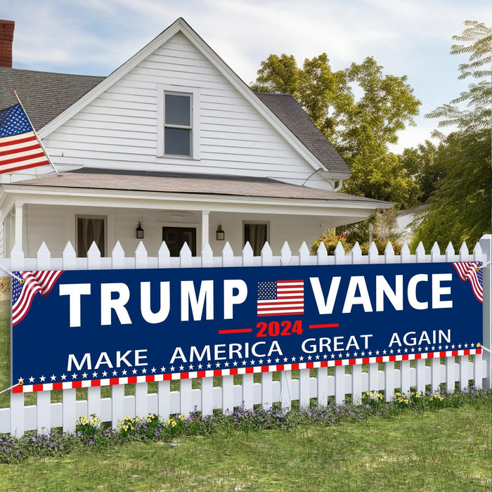 Trump Vance 2024 For President Campaign Large Banner Sign Flag with Brass Grommets,Trump Make America Great Again Outdoor Sign House Banner Yard Lawn Decoration 98X18''