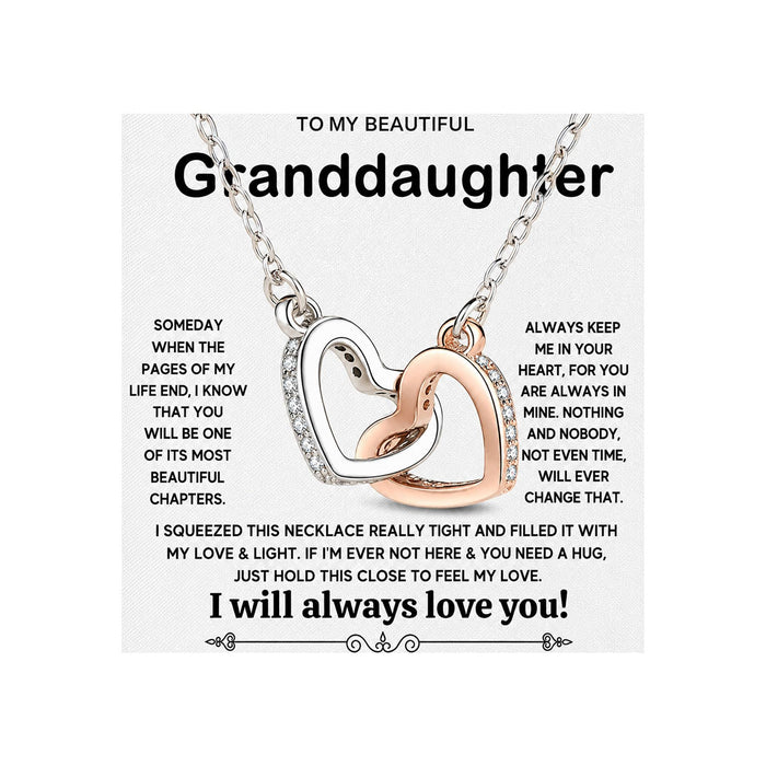 MGOOL Gifts For Granddaughter Necklace From Grandma Grandpa To My Granddaughter Necklace Christmas Graduation Birthday Gifts With Message Card & LED Box (925 sterling silver, 683-Double Heart01)