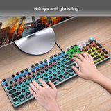 ZDawnn Typewriter Style Mechanical Gaming Keyboard.LED Rainbow Backlit,104 Keys,Retro Punk Round Keycaps with Brown Switch,Wired with USB-A,for PC/Mac/Laptop