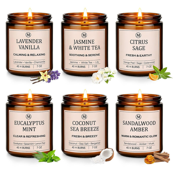 JGXLQ Scented Candles for Home, 6-Pack Soy Candle Gift Set, Up to 300 Hours