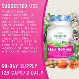 RidgeCrest Herbals Hair ReVive, Nutritional Hair Supplement with Vitamin C, Biotin (6000mcg), Zinc, and Copper, Hair Vitamins for Women to Support Healthy Hair, Skin, and Nails (120 Caps, 30 Servings)