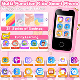 Kids Smart Phone Toys for Girls, Christmas Birthday Gifts for 3-10 Year Old Girl Boy Kids Toys, 2.8" Touchscreen Toddler Learning Cell Toy Phone with Dual Camera, Game, Music Player, 8G SD Card (Pink)