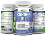 NutriONN Borage Oil - 1000 mg - 180 Softgels - Cold Pressed High GLA Borage Seed Oil - Hexane and PA Free - Great for Skin, Hair, Joints and Bones.