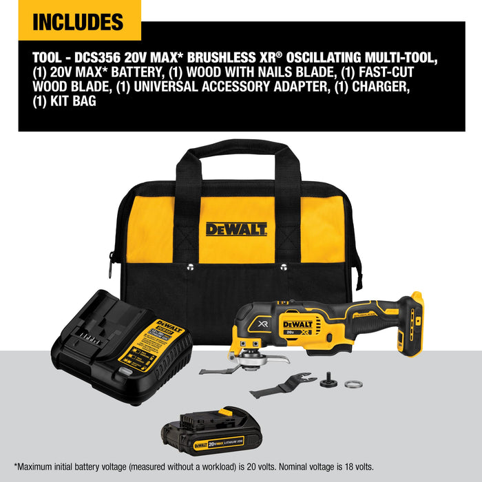 DEWALT 20V MAX XR Oscillating Tool Kit, 3 Speed, With Blades, Battery and Charger Included (DCS356C1)