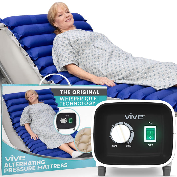 Vive 5" Alternating Pressure Mattress - Air Topper Pad for Bed Sore, Ulcer Prevention, Bedridden Treatment - Inflatable, Quiet Alternative Cover - Fits Hospital Bed - Includes Electric Pump System