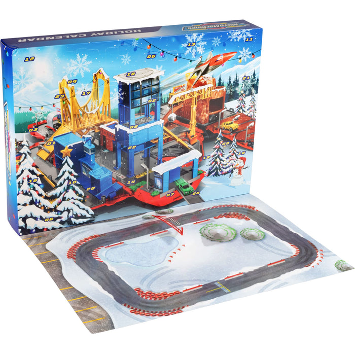 Micro Machines 2024 Holiday Christmas Advent Calendar 25 Piece Christmas Toy Playset - Includes Mini 2" Toy Cars Figures & Accessories - Racetrack Collectible Playset - Gift for Boys, Girls, and Kids