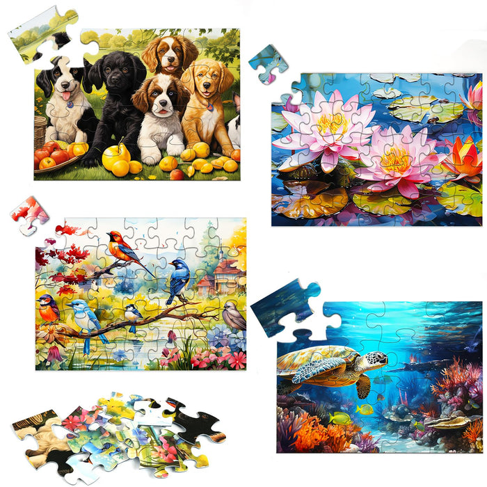 Neoflavie 4 Pack16&35 Large Piece Puzzles for Seniors, Dementia Products for Elderly, Alzheimer's Activities for Senior with Dog and Turtles – Simple Adult Puzzles, 4 Styles Gift for Elderly with Box