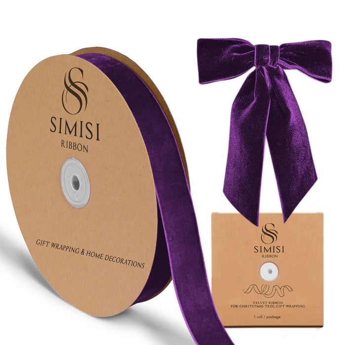 Purple Velvet Ribbon 1'' 25 Yards for Christmas Tree, Gift Wrapping, Flower Bouquet, Wreath Decorations, Bow Making