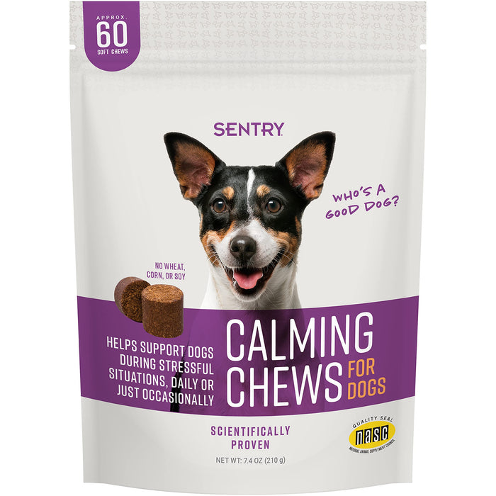 Sentry PET Care Calming Chews for Dogs, Calming Aid Proven to Reduce Stress and Anxiety, Pheromones Prevent Unwanted Behaviors Including Barking, Jumping, and Separation Anxiety, 60 Count