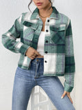 Zeagoo Shacket Jacket Women Flannel Cropped Wool Blend Plaid Button Down Shirt Christmas Fall Jackets Coat