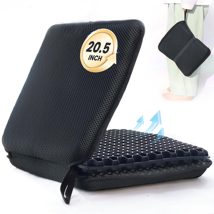 RARIRO Portable Gel Seat Cushion, Up to 20.5" Foldable Travel Cushion for Home, Office Chair, Bleacher, Folding Egg Gel Cushion for Stadium, Travel, Camping, Seat Cushion for Pressure Relief[Black]