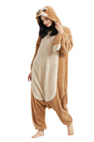 DELEY Unisex Adult Sloth Onesie Pajamas, Flannel Animal One Piece Costume Sleepwear Halloween Cosplay Homewear Brown Khaki