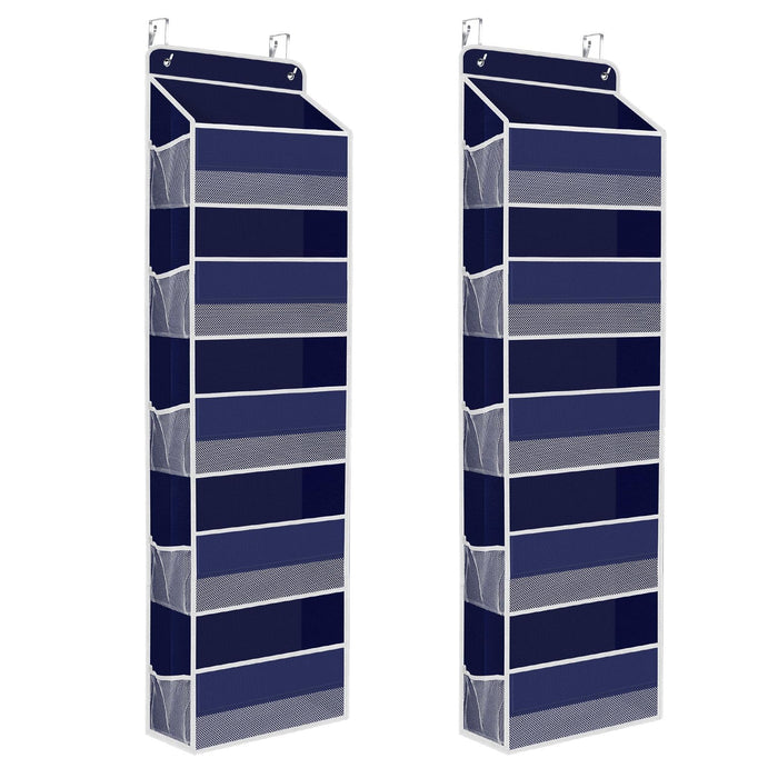 SpaceHacks 2 Pack Over The Door Organizer, Hanging Storage Organizer with Clear Window, 40lb Ultra Sturdy Large Capacity Room Organizer for Pantry Laundry Bathroom Nursery Closet (Grey)