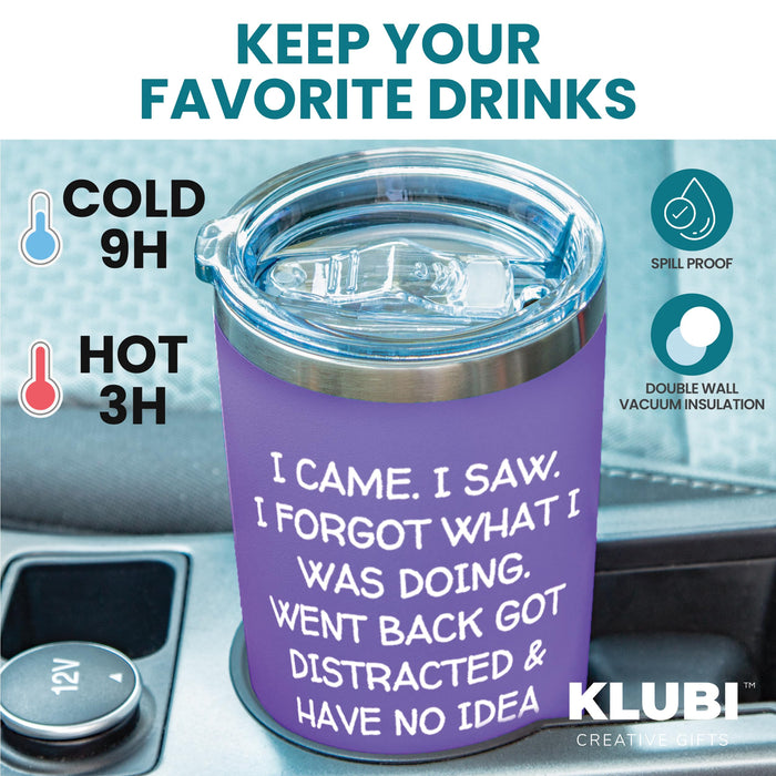 KLUBI Fun Birthday Gifts for Women - I Came I Saw I Forgot Tumbler 20oz Purple Drinking Cups for Elderly Senior Citizen Tumbler I Came I Saw I Forgot Coffee Mug 40 Year Old Gag Gift for Female Her