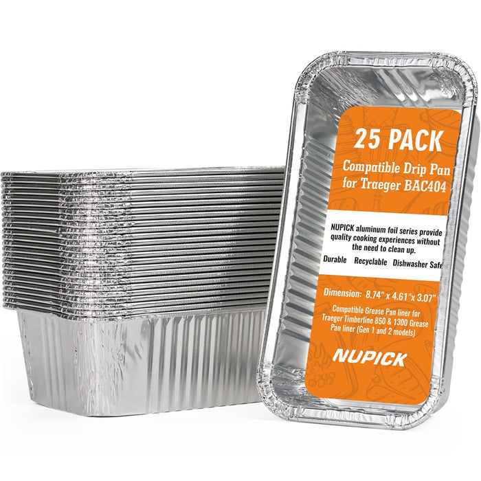 NUPICK 25 Pack Drip Pans for Traeger Timberline 850 & 1300 Grease Pan Liner (Gen 1 and 2 Models), BAC404/BAC582 Grill Drip Trays