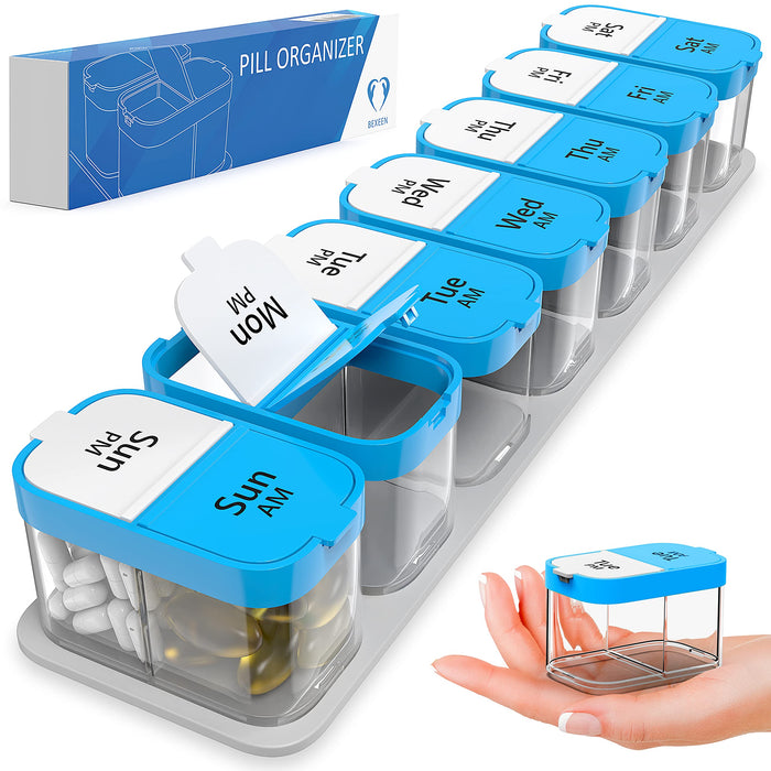 BEXEEN Huge Extra Large Pill Organizer — XL Daily Pill Box — 7 Day Am Pm Pill Case Jumbo Pill Container — Supplement Organizer — Twice A Day Big Pill Organizer