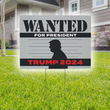 Swift Signs - Trump Wanted for President Yard Sign - MAGA Patriotic Slogan - Presidential Election 2024 Republican Outdoor Decor for Home, Window or Office - Durable Lawn Sign with H-Stake - Weatherproof, Corrugated Plastic 24x18 inches