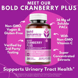 Bold Botanica Bold Cranberry Plus – 36 mg Soluble PACs – Cranberry Pills for Women – Support Urinary Tract Health – Potent Cranberry Extracts with Non-GMO Vitamin C – 30 Vegan Capsules