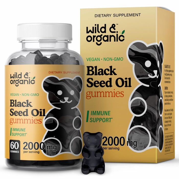 Wild & Organic Black Cumin Seed Oil Gummies - Nigella Sativa Supplement with Omega 3, 6, 9 Fatty Acids - Vegan, Non-GMO - 60 Chews