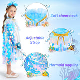 LIMIROLER Princess Dress Up Toys Princess Dress Up Clothes Rainbow Mermaid Cape Kit 9 Pcs Gift Set for Little Girls 3-8 Years Old, Great Gift Set for Birthday Christmas Halloween (Rainbow Blue)