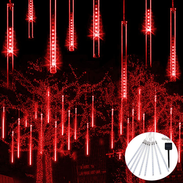 JMEXSUSS Red Solar Meteor Shower Rain Lights, 8 Tube 144 LEDs Solar Christmas Lights, Led String Lights for Xmas Halloween Tree Wedding Holiday Party Birthday Decoration