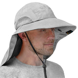 SUN CUBE Wide Brim Sun Hat with Neck Flap, Fishing Hiking for Men Women Safari, Neck Cover for Outdoor Sun Protection UPF50+ | Light Gray