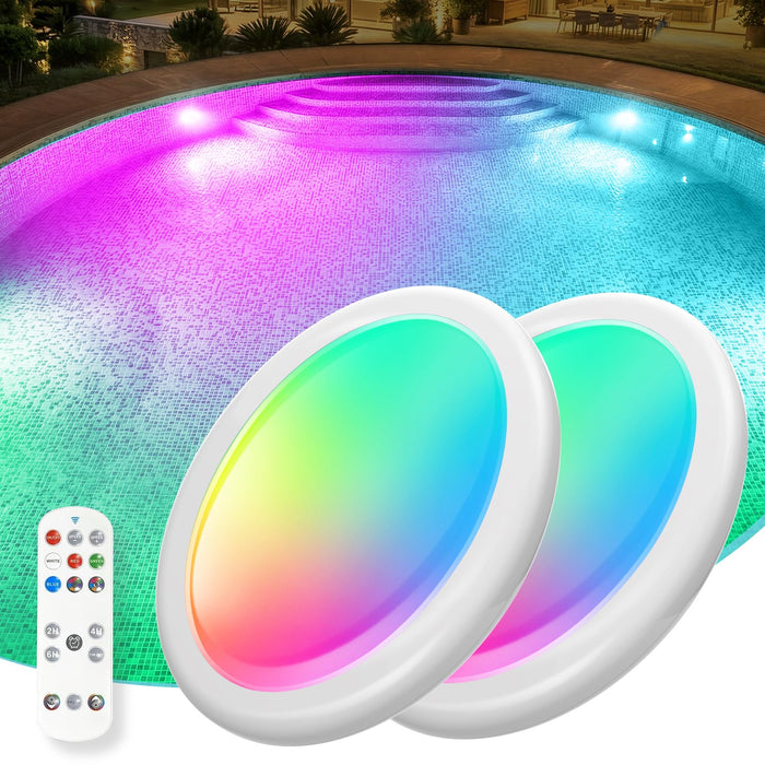 Askyli Pool Lights for Above Ground Pools, Upgraded Rechargeable Dynamic Lighting Inground Pool Lights that Float w/Remote, 16H Runtimes Underwater LED Pools Light with Timer Off for Hot Tub Pond-2PC