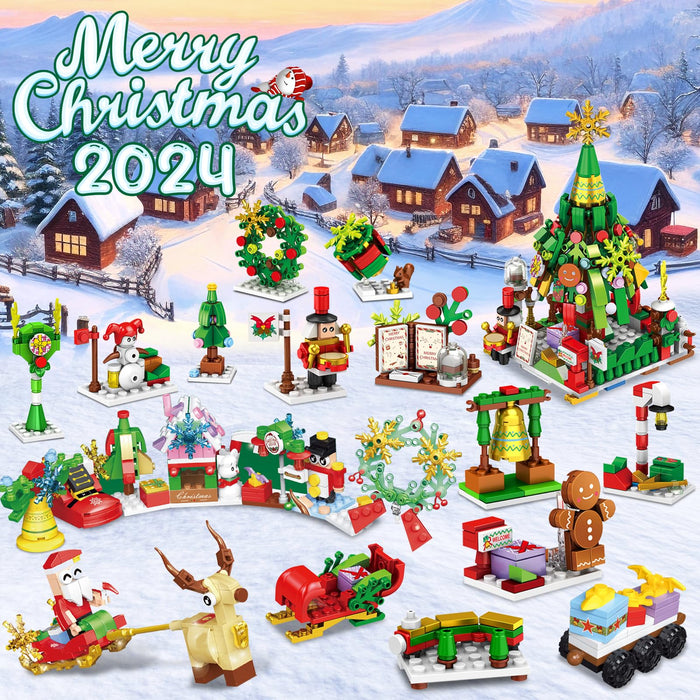 Advent Calendar 2024, 24 Boxes of Christmas Countdown Advent Calendars, 12-in-1 Christmas Tree and Street Building Blocks Set, For Children Teens Boys Girls Women Men Holiday Gift Ideas