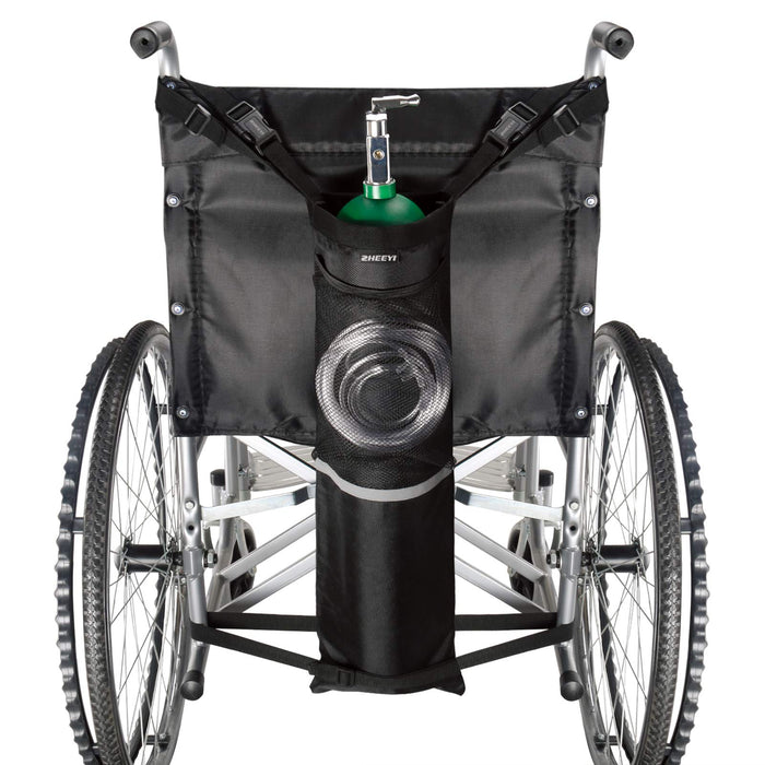 ZHEEYI Oxygen Cylinder Bag for Wheelchairs with Buckles, Fits Any Wheelchair, Black (Fits Most Oxygen cylinders)