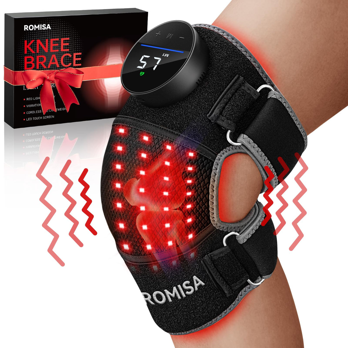 ROMISA Red Light Therapy Knee Brace Vibration Knee Massage for Pain Re