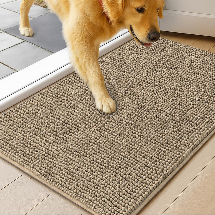 MudGuard Mat™ Dog Door Mat for Muddy Paws, Super Absorbent Microfiber, Non-Slip Indoor Mat, Quick Dry Chenille Mud Mat for Dogs & Entryway, Washable, Beige 24" x 60"